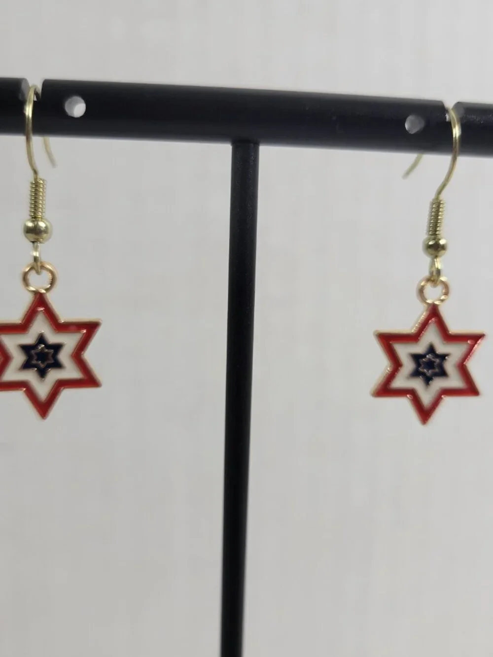 USA 6 Point Star Flag Earrings Patriotic July 4th Dangle Drop Women Jewelry E56E